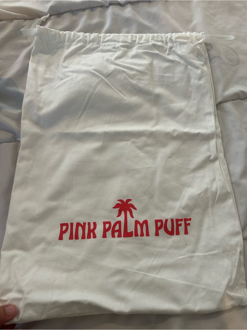 * free w/ purchase * Pink Palm Puff White Drawstring Dust Bag